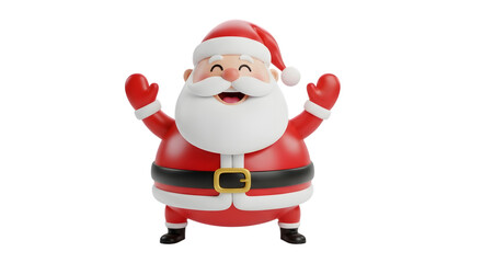 Happy cartoon santa claus with arms raised in celebration, isolated on transparent background