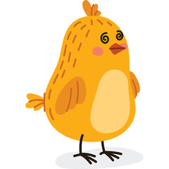 A dizzy yellow chick with swirly eyes and pink cheeks 