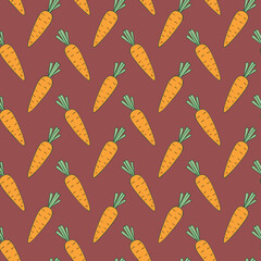 Brown seamless pattern with simple orange carrot design