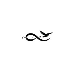 Obraz premium Elegant black silhouette: infinity symbol intertwined with a soaring bird. Minimalist graphic design representing freedom and eternity.