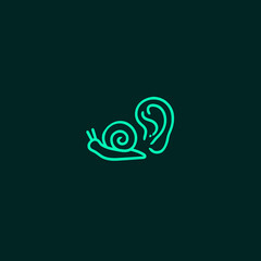 Obraz premium Conceptual neon outline icon featuring a snail next to an ear, symbolizing slow listening, deliberate hearing, patience, or communication difficulty.