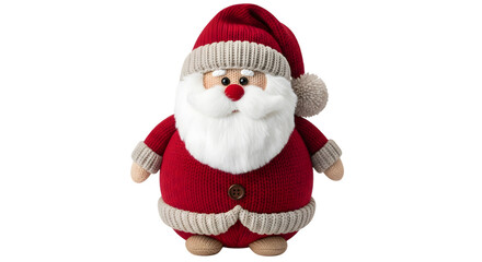 Cute knitted santa claus toy isolated on transparent background