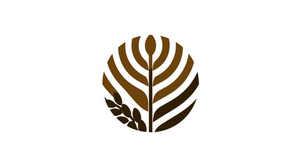 Stylized circular organic plant emblem with brown earthy tones on a clean white background, representing nature, growth, and harvest.