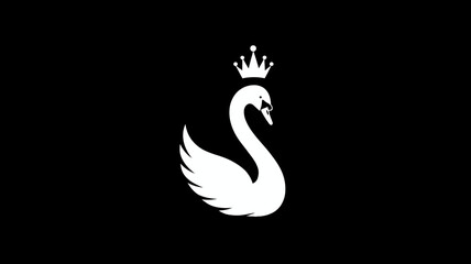Fototapeta premium Elegant white swan with a regal crown on a minimalist black background. Majestic bird graphic design, luxury concept.
