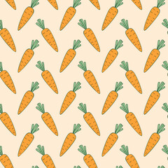 Pastel yellow seamless pattern with hand drawn carrots