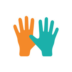 Obraz premium Two colorful hands icon representing community, diversity, partnership, help, and support. Flat design vector illustration.
