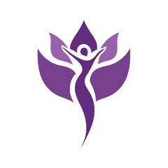 Fototapeta premium Stylized abstract purple woman figure in lotus flower graphic, representing wellness, beauty, spirit, and personal growth.