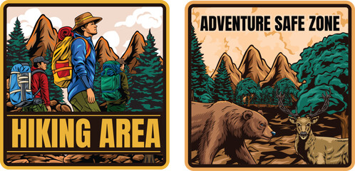 stickers featuring an adventurer and a wild animal