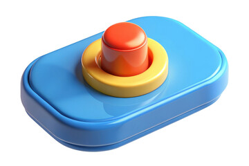 3d rendered blue base with orange button and yellow ring, game element, ui design, icon, graphic asset, isolated on transparent background