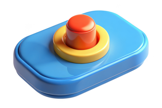 3d rendered blue base with orange button and yellow ring, game element, ui design, icon, graphic asset, isolated on transparent background