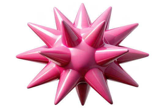 Pink spiky ball 3d render, abstract geometric shape, modern design element, coronavirus inspired, isolated on transparent background