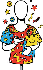 Person Holding Shopping Bags with Stars and Confetti Accents