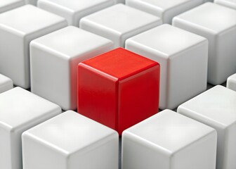 Obraz premium Standout Red Cube Among White 3D Blocks — Concept of Uniqueness and Leadership