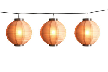 Hanging paper lanterns string lights decoration party celebration festive glowing light isolated on transparent background
