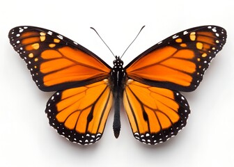 Obraz premium Orange Monarch Butterfly With Black Wing Edges, white background