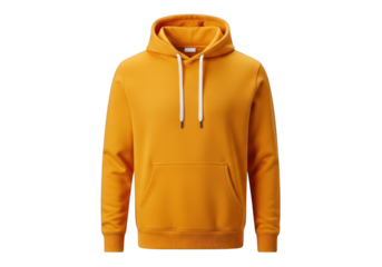 High resolution golden yellow hoodie sweatshirt apparel fashion garment clothing design mockup template isolated on transparent background