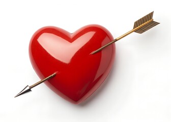 Red glossy Heart with Arrow Piercing Through, Ideal for Romantic and Love-Themed Illustrations and Designs. white background