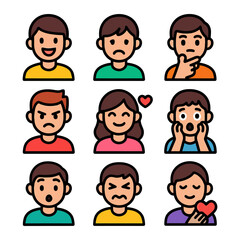 Cartoon illustrations of emotions featuring diverse characters.