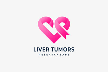 Pink ribbon heart symbol representing liver tumor awareness and cancer research support, love, hope, and health care concept