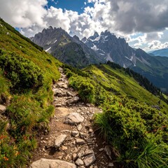 Obraz premium Hiking Trail Through the Dolomites - A Scenic Mountain Adventure.