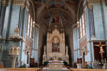 Interior view of the parish church in Bruneck, South Tyrol, Italy