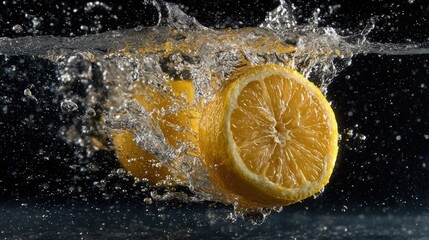 Macro shot of juicy Yuzu splashing water dramatically refreshing citrus fruit burst style minimal background vivid detail