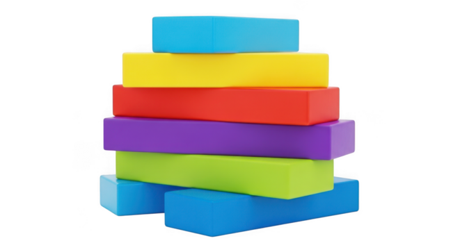 Stack of colorful rectangular objects vibrant hues create playful arrangement isolated on transparent background
