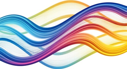 Abstract line art background dominated by smooth curved lines forming wave-like shapes, dynamic rhythm, bright color palette, soft gradient transitions, clean and detailed texture, high realism