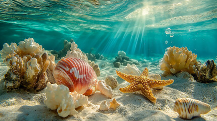 Colorful sea life in clear waters