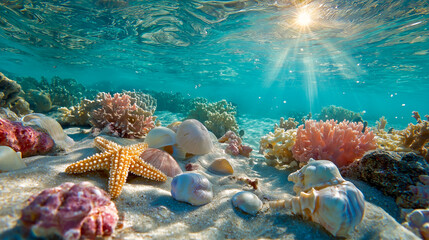 Vibrant marine life under the sunlit ocean