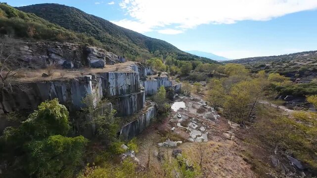 Dynamic FPV Drone Footage Flying Through Old Stone Quarry Near Palia Kavala, Greece
