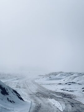 snow covered rocks