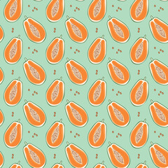 Seamless pattern with delicious sliced papaya fruit