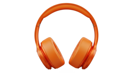 Bright orange over-ear headphones for immersive audio experiences and personal entertainment isolated on transparent background