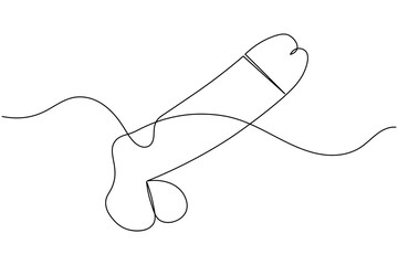 Human reproductive organ penis continuous one line drawing on white background minimalist anatomy organ outline vector illustration