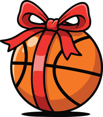 Orange Basketball With Red Ribbon and Bow Festive Gift Surprise Celebration