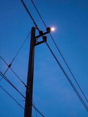 high voltage electric pole under sky