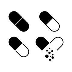 Medical pill icon set isolated on white background