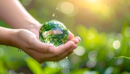 a hand holding a water drop earth