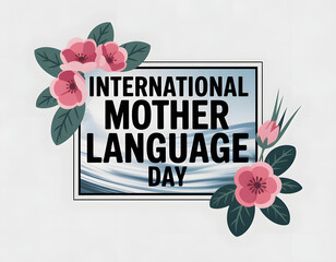 minimalist design for language celebration with clean typography and paper-cut flowers symbolizing beauty and tradition