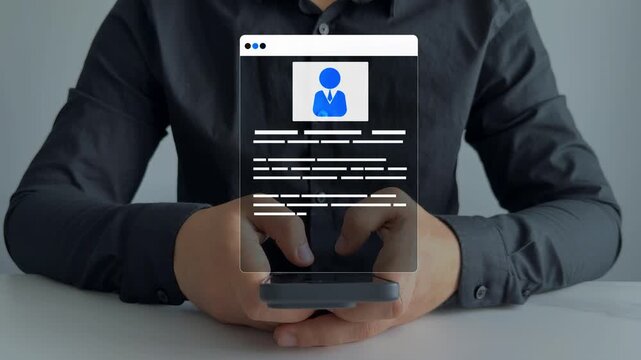 Online Job application and recruitment featuring a top rated candidate with five stars, representing outstanding skills, recognition,employability.Recruitment CV of employee profile performance.