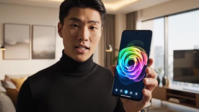 Concept image of AI voice assistant on smartphone, showcasing interactive 3D face scan and voice command capabilities for hands-free control. 97200666 1