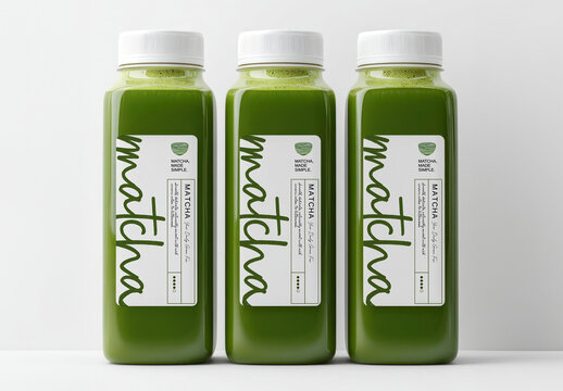 Vibrant Matcha Green Juice Bottles Mockup Psd