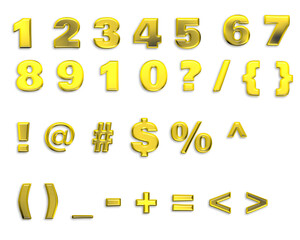 Golden 3D Numbers and Symbols: Full Character Set