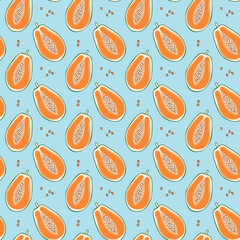 Seamless pattern with delicious sliced papaya fruit