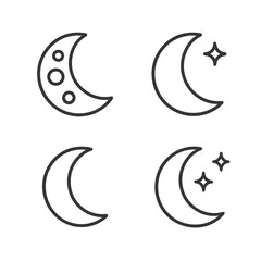 Obraz premium Minimalist moon icons set on dark background with nighttime stars