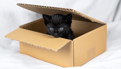 ダンボールの中の黒猫