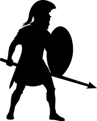Ancient Greek Hoplite Warrior Silhouette Holding Shield and Spear