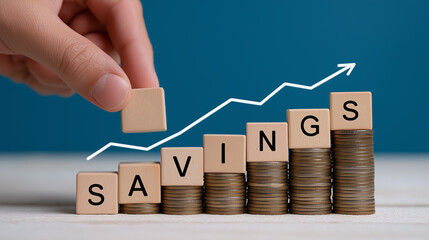 Hand adding coin to stacks for savings growth