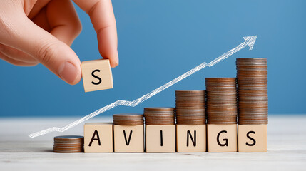 Hand placing coin on savings stack